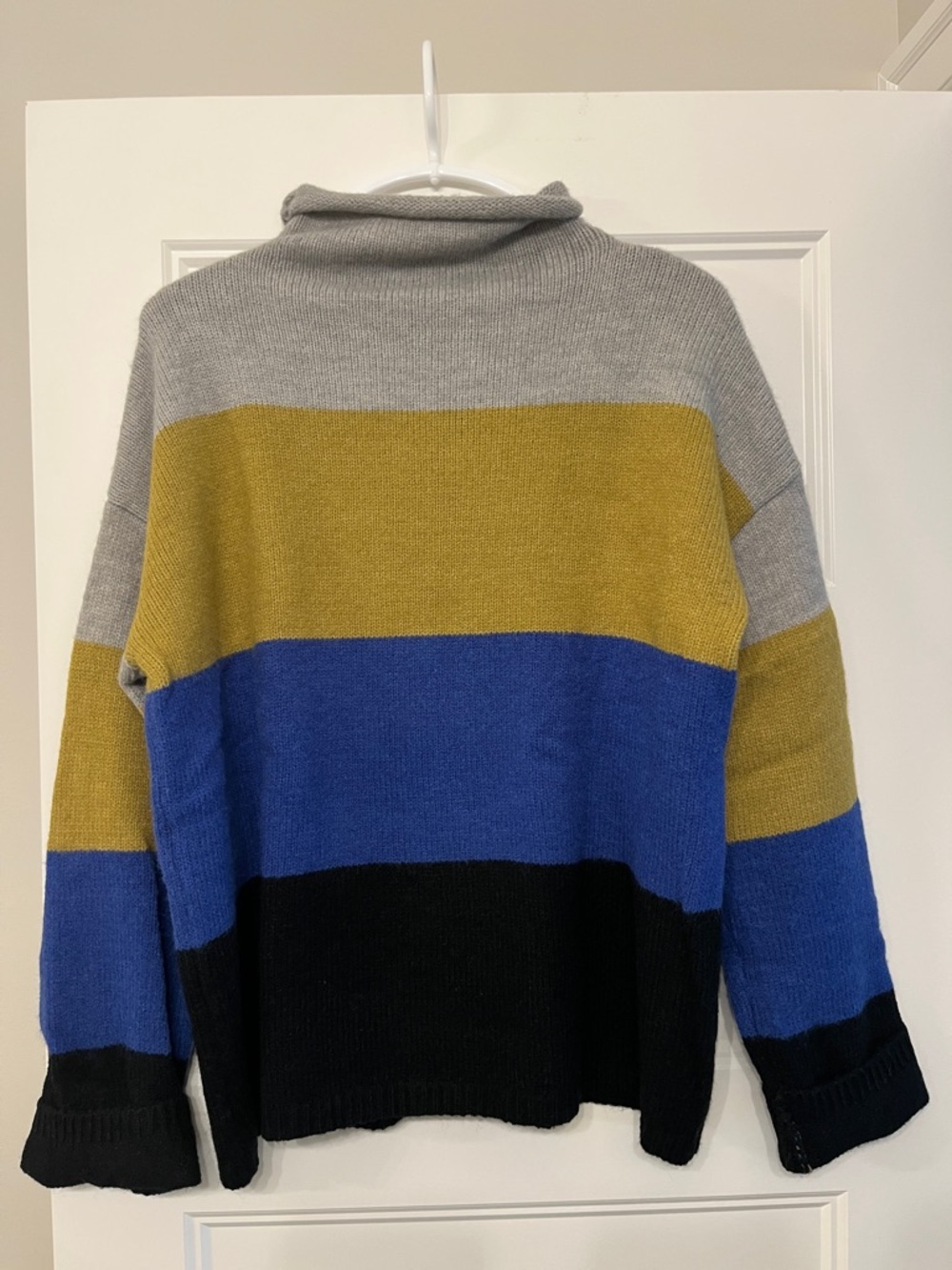 Mystree Women's Colorblock Turtleneck Sweater - Gray, Mustard, Blue, Black